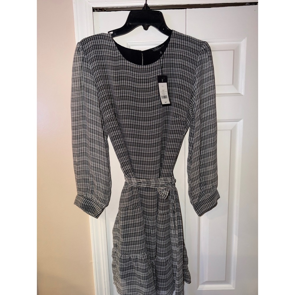 Dynamite Women Plaid Tie Waist Tiered Mini Dress